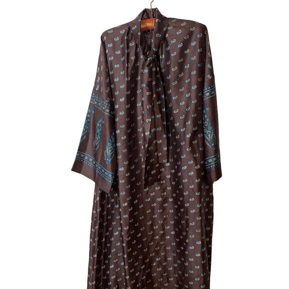 Vintage Womens Maxi Dress Size Large Brown Custom Made Silk Paisley Neck Tie - Picture 13 of 16